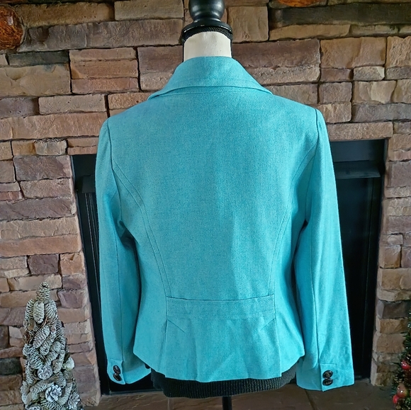 Womens Turquoise Button-Front Jacket - Picture 4 of 15